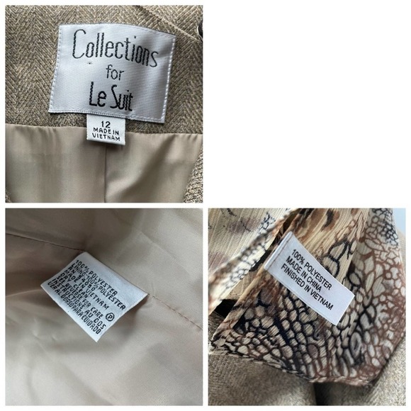 Le Suit Collections Blazer Jacket Size 12 Brown Scarf 2pc Set workwear - Picture 6 of 10